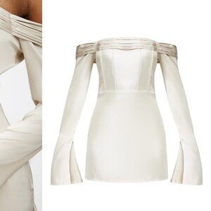 PretttyLittleThing - Champagne Satin Flared Sleeve Shift Dress - 4 - NWT